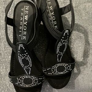 New York Transit Black Rhinestone Sandals